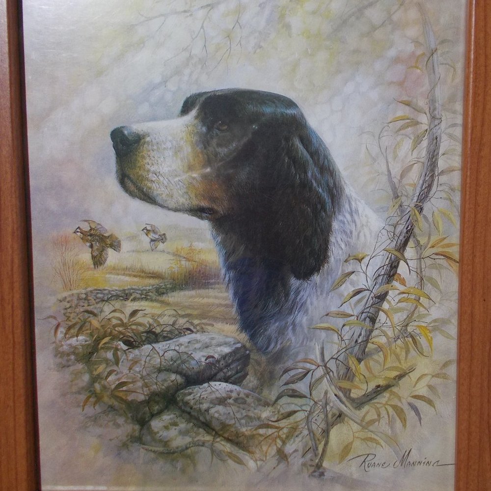 ART RUANE MANNING Hunting Dog Quail Signed Framed VTG - Picture 3 of 7